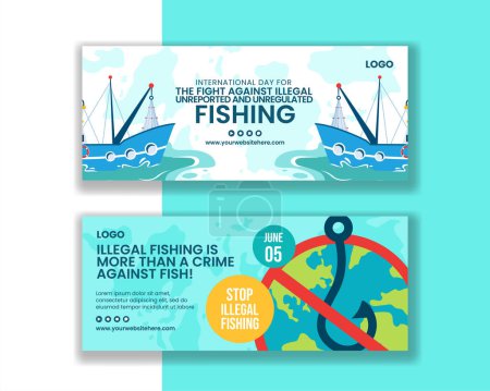Ilegal contra la pesca Horizontal Banner dibujos animados Plantillas dibujadas a mano Ilustración de fondo