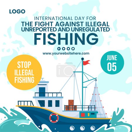 Ilegal contra la pesca Ilustración de redes sociales Plantillas de dibujos animados planos Plantillas dibujadas a mano Fondo