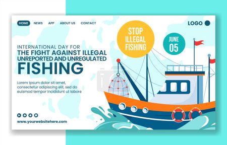 Ilegal contra la pesca Social Media Landing Page Plantillas de dibujos animados Antecedentes Ilustración