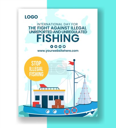 Ilegal contra la pesca vertical cartel plano de dibujos animados Plantillas dibujadas a mano fondo Ilustración