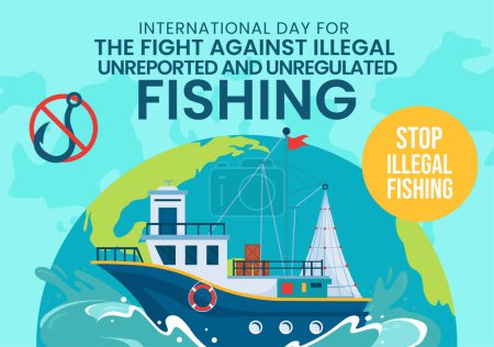 Ilegal contra la pesca Redes Sociales Fondo Plano de dibujos animados Plantillas dibujadas a mano Ilustración