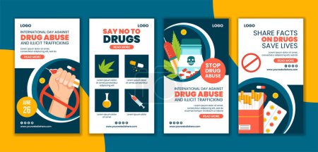 Drug Abuse and Trafficking Social Media Stories Cartoon Hand Drawn Templates Background Illustration