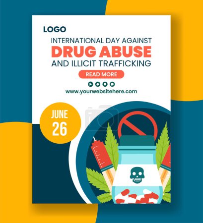 Drogenmissbrauch und Menschenhandel Vertikale Poster Flache Karikatur handgezeichnete Vorlagen Hintergrundillustration