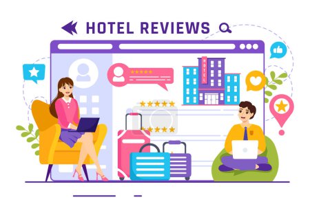 Hotelbewertungen Vektor-Illustration mit Bewertungsservice, Nutzerzufriedenheit des bewerteten Kunden, Produkt oder Erfahrung im flachen Cartoon-Hintergrund