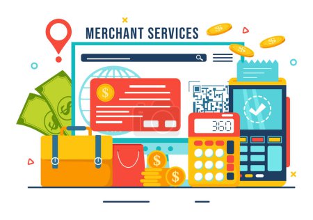 Illustration for Merchant Service Vector Illustration of Digital Marketing Strategy with People Referral Business and Earn Money Online in Flat Cartoon Background - Royalty Free Image