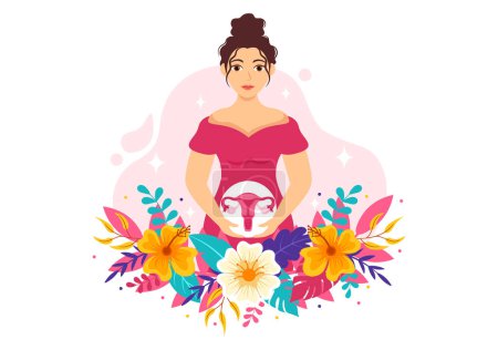 Endometriosis Ilustración vectorial con condición de que el endometrio crece fuera de la pared uterina en las mujeres para el tratamiento en fondo plano de dibujos animados