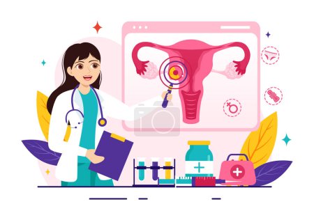 Endometriosis Ilustración vectorial con condición de que el endometrio crece fuera de la pared uterina en las mujeres para el tratamiento en fondo plano de dibujos animados