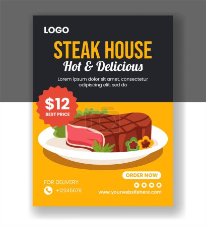 Steakhouse Vertikal Poster Flach Cartoon Hand gezeichnete Vorlagen Hintergrund Illustration