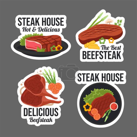 Steakhouse Etikett flache Cartoon Hand gezeichnete Vorlagen Hintergrund Illustration