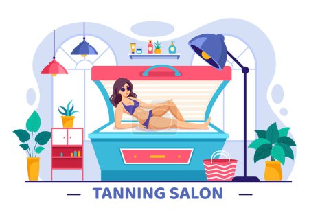 Tanning Salon Vector Illustration of Bed Procedure to Get Exotic Skin with Modern Technology at the Spa Solarium in Flat Cartoon Background