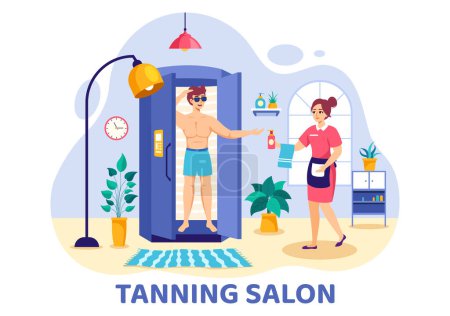 Tanning Salon Vector Illustration of Bed Procedure to Get Exotic Skin with Modern Technology at the Spa Solarium in Flat Cartoon Background