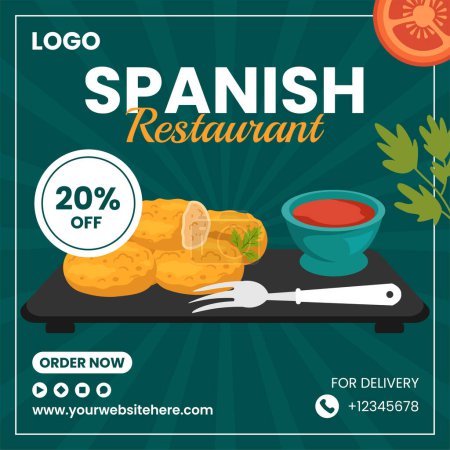 Spanish Restaurant Social Media Illustration Flat Cartoon Hand Drawn Templates Background