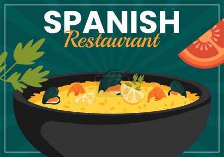Spanish Restaurant Social Media Background Flat Cartoon Hand Drawn Templates Illustration