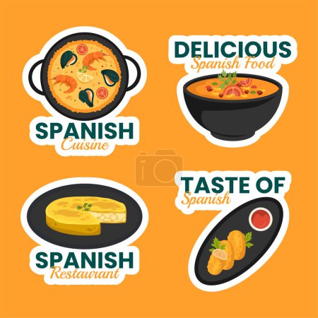 Spanish Restaurant Label Flat Cartoon Hand Drawn Templates Background Illustration