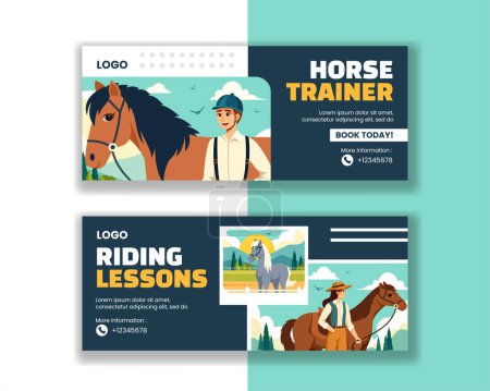 Illustration for Horse Trainer Horizontal Banner Flat Cartoon Hand Drawn Templates Background Illustration - Royalty Free Image