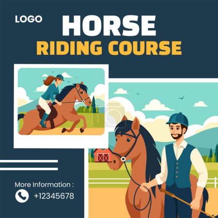 Pferdetrainer Social Media Illustration Flache Cartoon Hand gezeichnete Vorlagen Hintergrund
