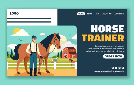 Pferdetrainer Social Media Landing Page Cartoon Hand gezeichnete Vorlagen Hintergrund Illustration