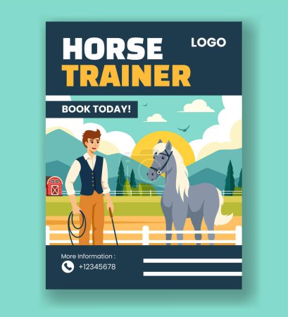 Horse Trainer Vertikal Poster Flach Cartoon Hand gezeichnete Vorlagen Hintergrund Illustration