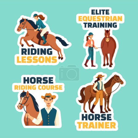 Horse Trainer Label Flat Cartoon Hand Drawn Templates Background Illustration