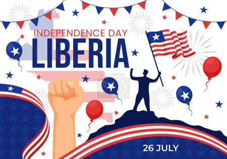 Feliz Día de la Independencia de Liberia Ilustración vectorial el 26 de julio con bandera ondeante y cinta en el diseño nacional de dibujos animados planos de vacaciones
