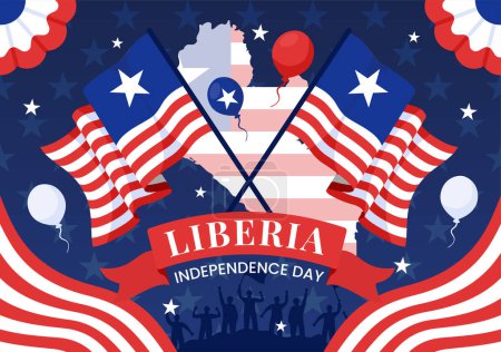 Happy Liberia Independence Day Vector Illustration am 26. Juli mit wehender Fahne und Schleife im flachen Cartoon-Hintergrunddesign zum Nationalfeiertag
