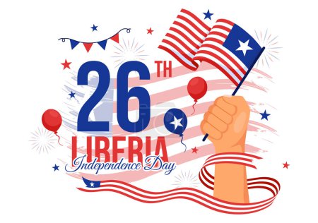 Feliz Día de la Independencia de Liberia Ilustración vectorial el 26 de julio con bandera ondeante y cinta en el diseño nacional de dibujos animados planos de vacaciones
