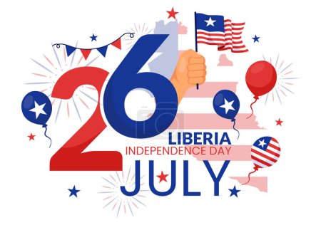 Happy Liberia Independence Day Vector Illustration am 26. Juli mit wehender Fahne und Schleife im flachen Cartoon-Hintergrunddesign zum Nationalfeiertag