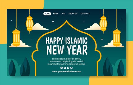 Islamische Neujahr Social Media Landing Page Cartoon Hand gezeichnete Vorlagen Hintergrund Illustration