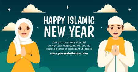Nouvel An islamique Médias sociaux Post Cartoon plat dessiné à la main Modèles Illustration de fond