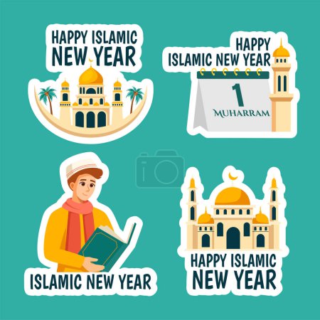 Islamische Neujahrsetikett flache Cartoon Hand gezeichnete Vorlagen Hintergrund Illustration