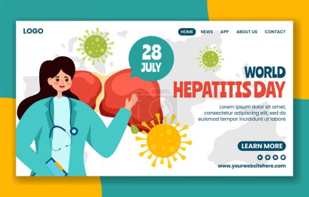 Illustration for Hepatitis Day Social Media Landing Page Cartoon Hand Drawn Templates Background Illustration - Royalty Free Image