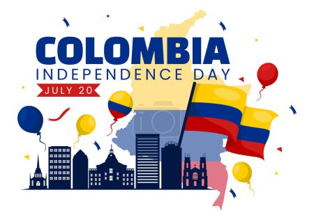 Happy Colombia Independence Day Vector Illustration am 20. Juli mit wehender Fahne und Schleife in der Feier zum Nationalfeiertag flacher Cartoon-Hintergrund