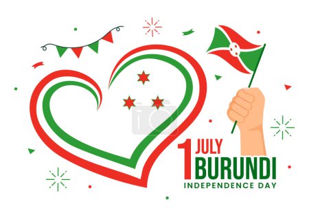 Illustration vectorielle de la fête de l'indépendance du Burundi le 1er juillet avec drapeau et ruban dans le fond de bande dessinée plat de la fête nationale