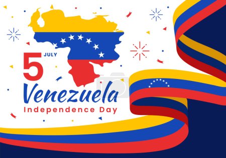 Feliz Día de la Independencia de Venezuela Ilustración vectorial el 5 de julio con banderas, globos y confeti en el fondo de dibujos animados Memorial Holiday Flat
