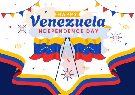 Illustration for Happy Venezuela Independence Day Vector Illustration on 5 July with Flags, Balloon and Confetti in Memorial Holiday Flat Cartoon Background - Royalty Free Image