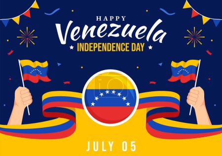 Glückliche Venezuela Independence Day Vector Illustration am 5. Juli mit Fahnen, Luftballon und Konfetti in Gedenkfeiertag flachen Cartoon-Hintergrund