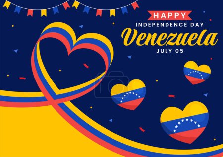 Feliz Día de la Independencia de Venezuela Ilustración vectorial el 5 de julio con banderas, globos y confeti en el fondo de dibujos animados Memorial Holiday Flat