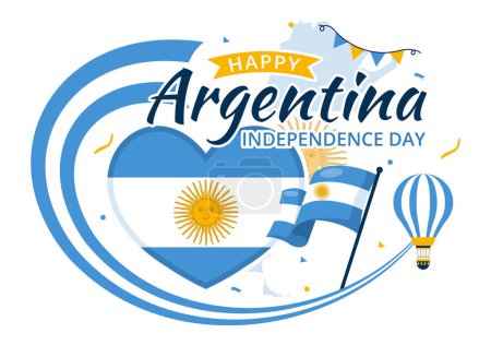 Feliz Día de la Independencia de Argentina Ilustración vectorial en 9Th de julio con bandera ondeante y cinta en la celebración plana de dibujos animados Diseño de fondo