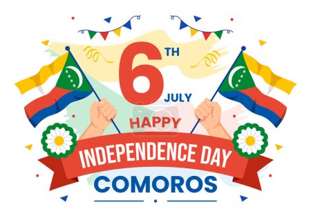 Happy Comoros Independence Day Vector Illustration on 6 July with Comorian Waving Flag in National Holiday Flat Cartoon Background Design