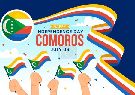 Happy Comoros Independence Day Vector Illustration on 6 July with Comorian Waving Flag in National Holiday Flat Cartoon Background Design