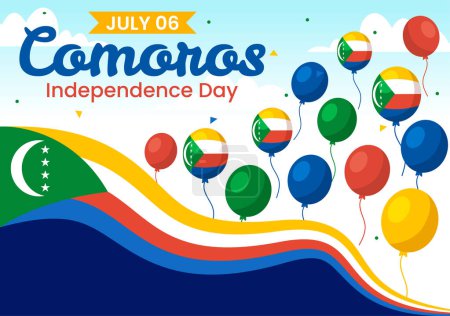 Glückliche Komoren Unabhängigkeitstag Vektorillustration am 6. Juli mit komorischer Flagge im flachen Cartoon-Hintergrunddesign zum Nationalfeiertag