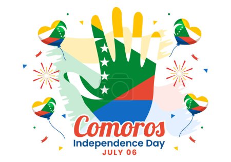 Feliz Día de la Independencia de Comoras Ilustración vectorial el 6 de julio con la bandera comorense ondeando en el diseño nacional de dibujos animados planos de vacaciones