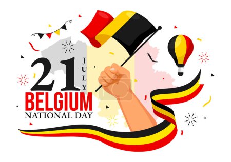Happy Belgium Independence Day Vector Illustration on July 21 with Waving Flag and Ribbon in National Holiday Flat Cartoon Background Design