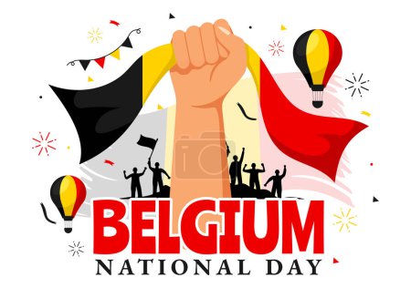 Happy Belgium Independence Day Vector Illustration on July 21 with Waving Flag and Ribbon in National Holiday Flat Cartoon Background Design