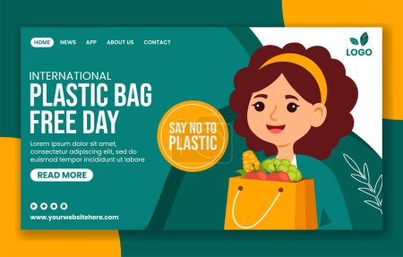 Plastic Bag Free Day Social Media Landing Page Cartoon Hand Drawn Templates Background Illustration