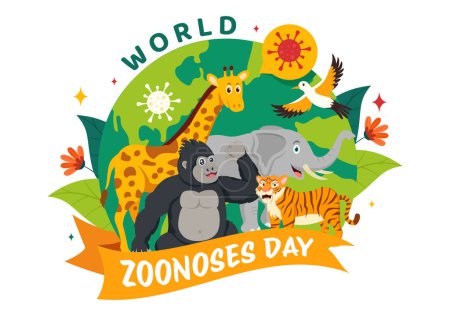 World Zoonoses Day Vector Illustration on 6 July with Various Animals and Plant which is in the Forest to Protect in Flat Cartoon Background Design