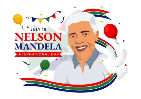 Happy Nelson Mandela Illustration vectorielle de la Journée internationale le 18 juillet avec le drapeau et le ruban de l'Afrique du Sud en dessin animé plat