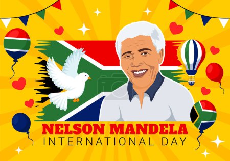 Happy Nelson Mandela Illustration vectorielle de la Journée internationale le 18 juillet avec le drapeau et le ruban de l'Afrique du Sud en dessin animé plat