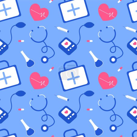 Doctors Day Seamless Pattern Design with Medical Equipment in Template Hand Drawn Cartoon Flat Illustration