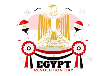 Glückliches Ägypten Revolutionstag Vektor-Illustration am 23. Juli mit wehender Fahne und Schleife im flachen Cartoon-Hintergrunddesign zum Nationalfeiertag
